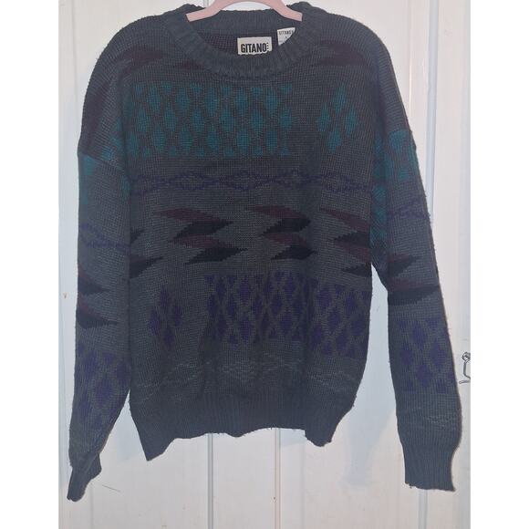 Vintage Gitano 80s 90s Dark Grunge Knit Sweater Goblincore  Dark Academia Winter - Picture 1 of 4